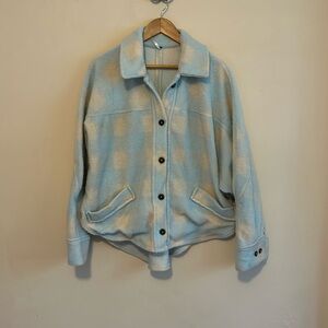 Free People Into the Wild Jacket Plaid Print Blue Cloud Sz M